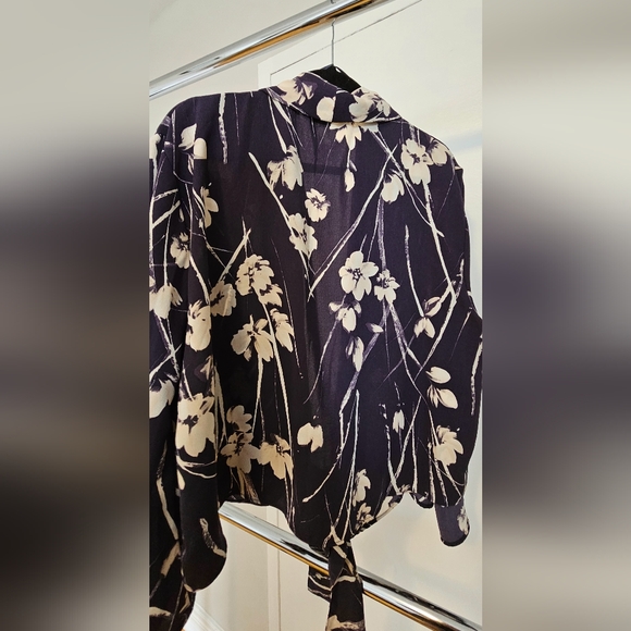 Zara Basic Dark Navy/Ivory Floral Print Kimono Style Jacket - Picture 4 of 8